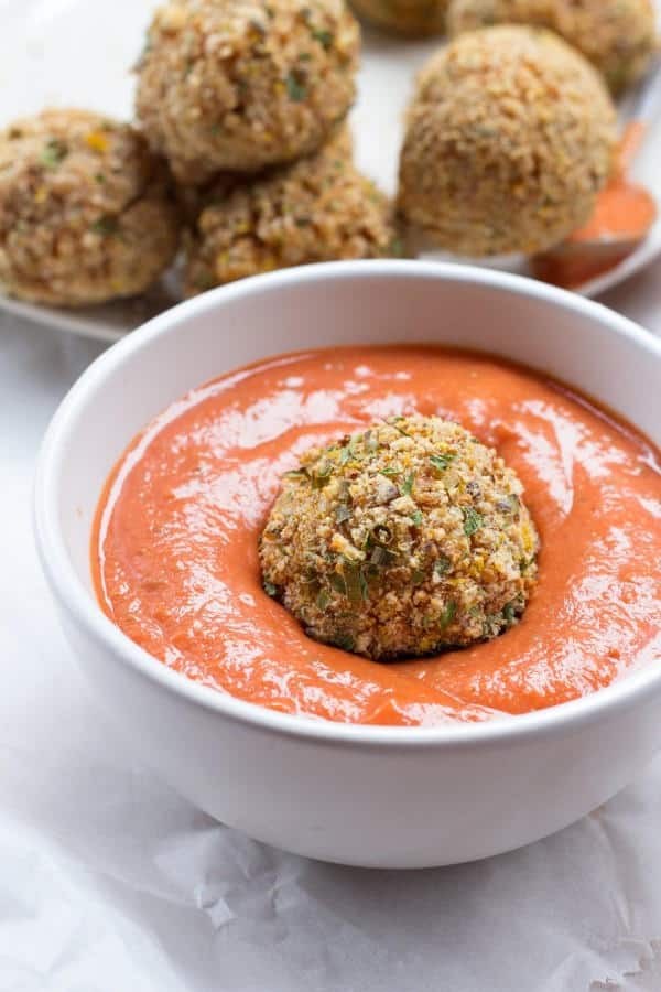 Baked Italian Rice Balls (Arancini) with Creamy Marinara Dipping Sauce