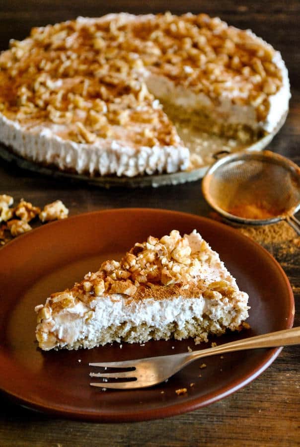 Cake with Coconut Whip, Baked Apples and Walnuts