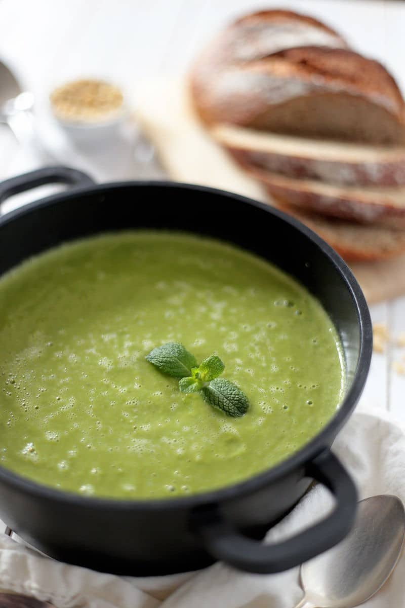 Creamy Asparagus and Pea Soup with Coconut