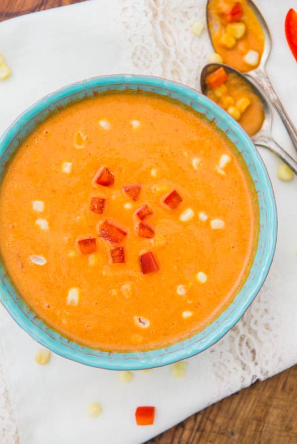 Creamy Vegan Corn and Red Pepper Blender Soup