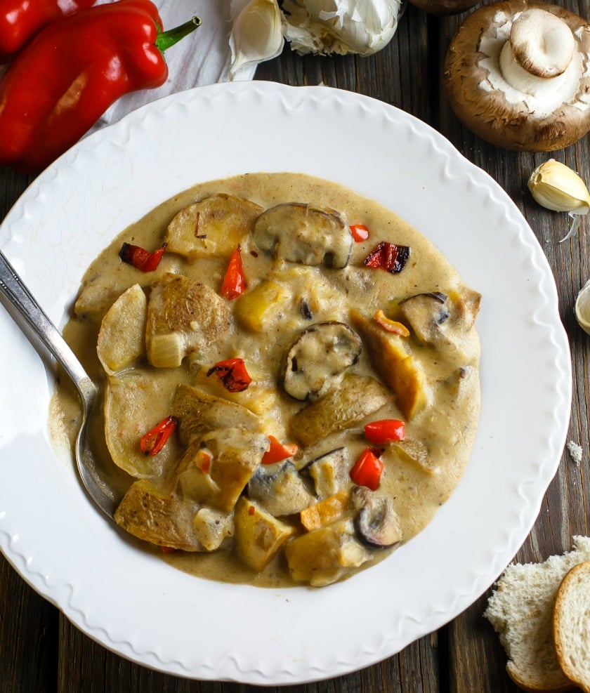 Roasted Potato Soup with Mushrooms