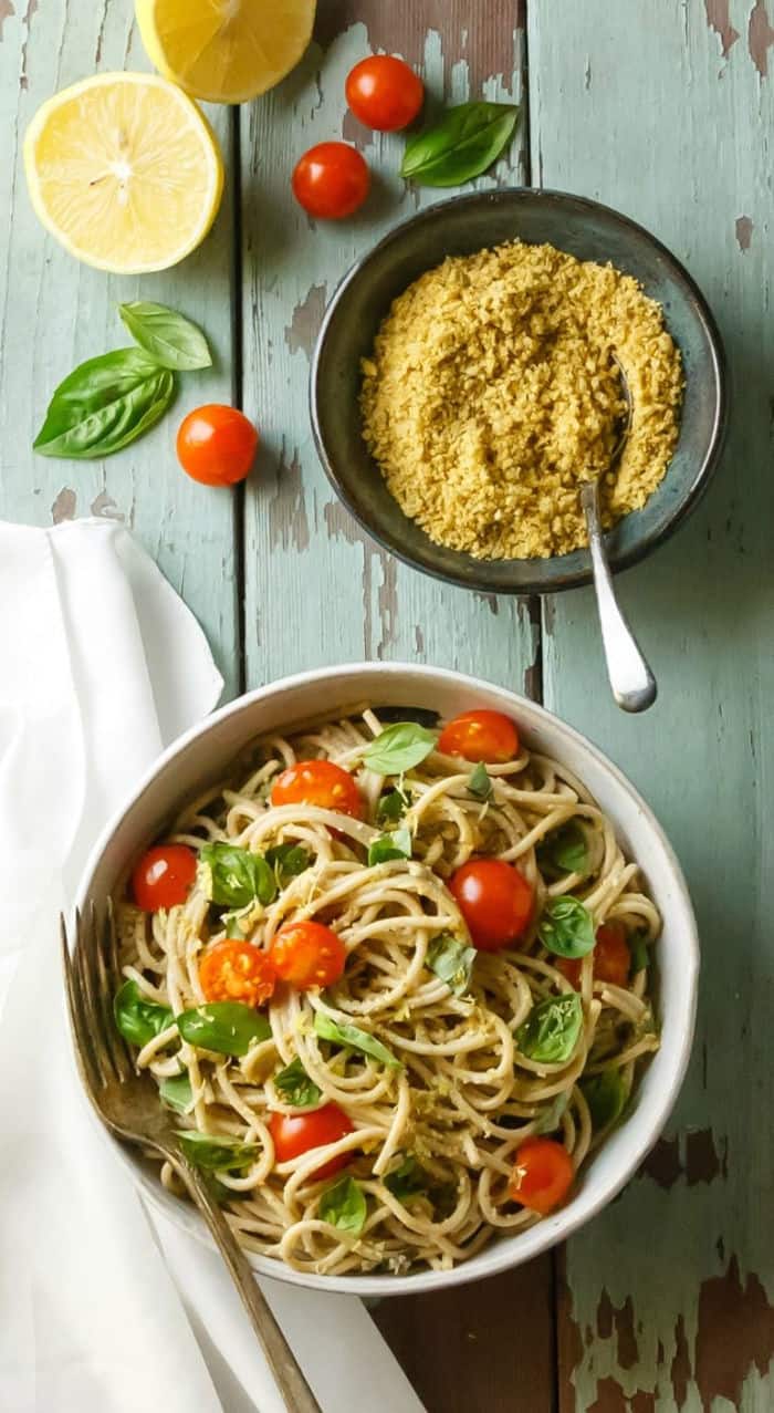 Lemon Basil Pasta with Walnut Parmesan