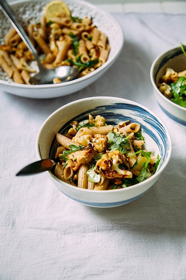 Roasted Garlic & Cauliflower Pasta with Walnuts