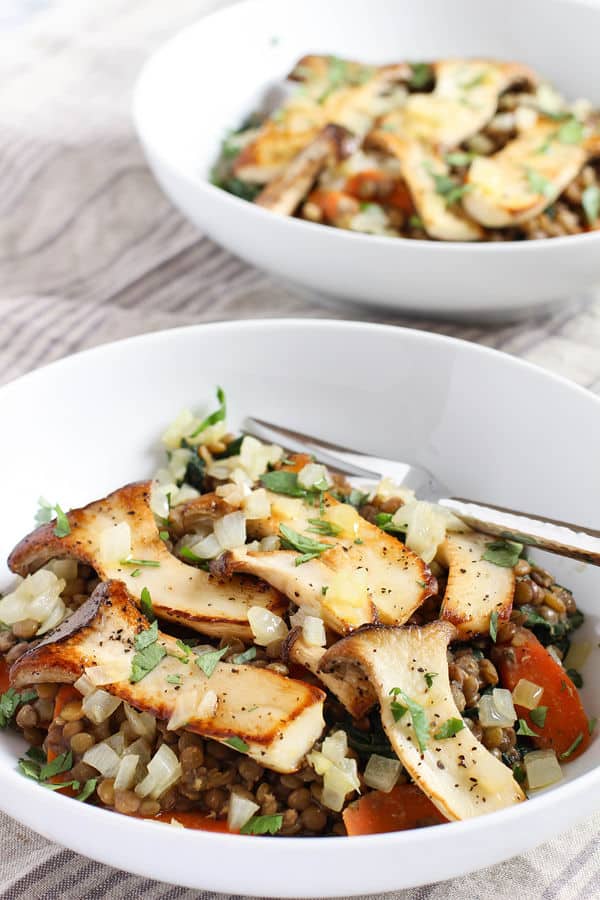 Trumpet Mushroom Bowls with Herbed Lentils