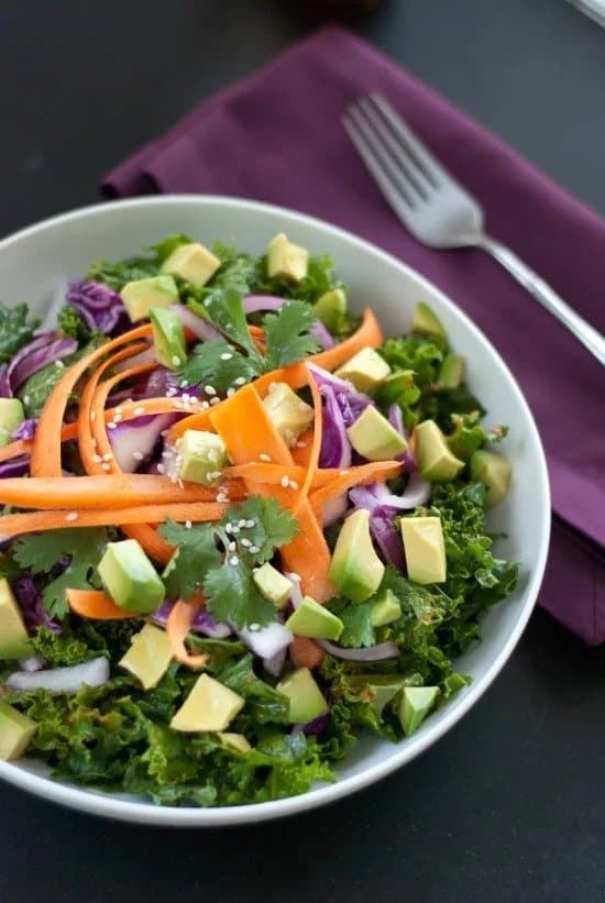 Asian Raw Kale Salad with Red Pepper Dressing