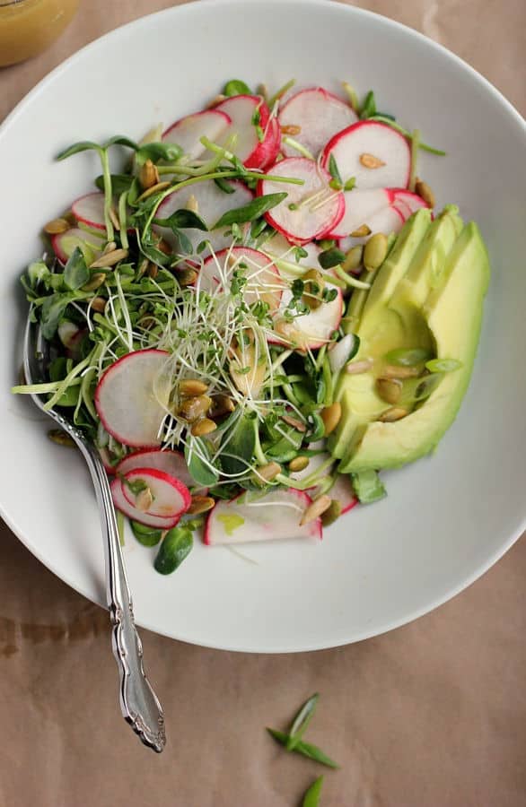 Avocado, Radish and Sprout Salad With Tangy Miso Dressing