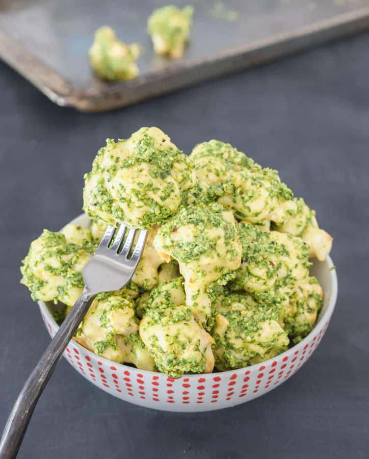 Baked Cauliflower Bites with Spicy Pesto