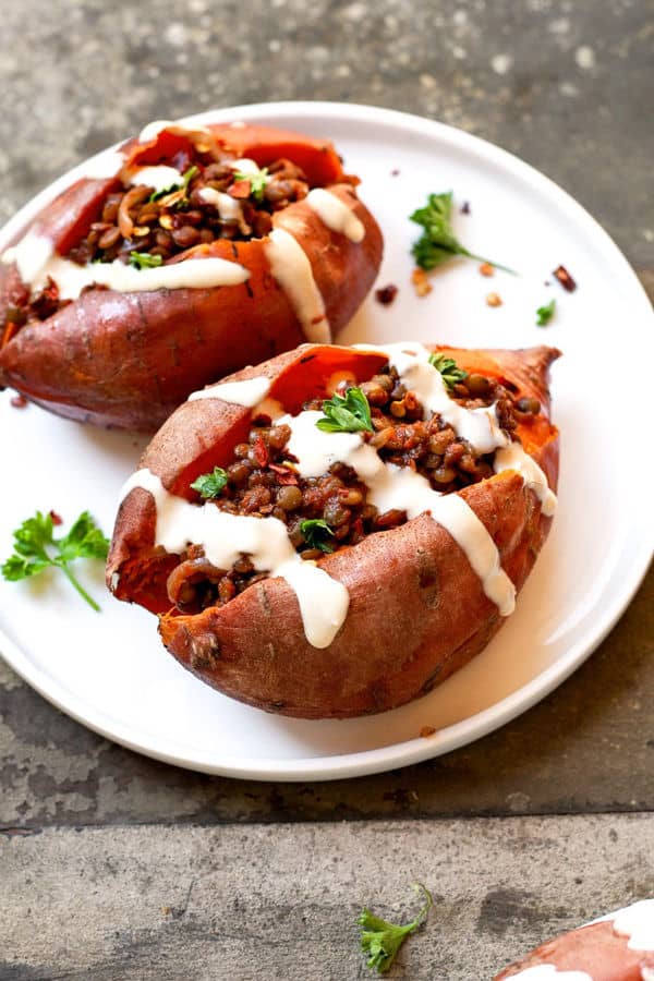 BBQ Lentil Stuffed Sweet Potatoes