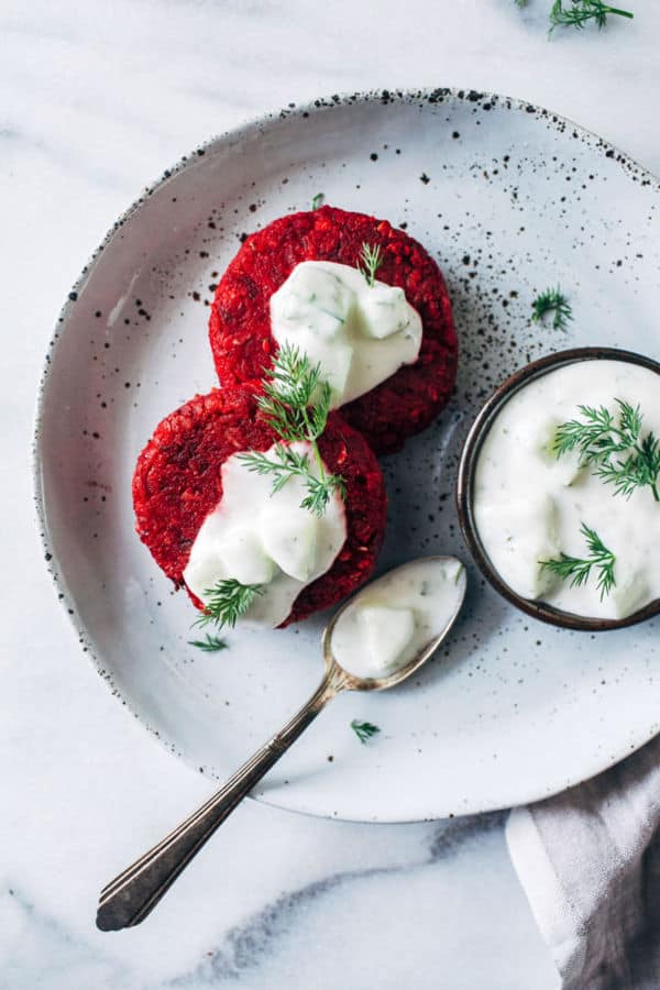 Beet Patties with Vegan Tzatziki