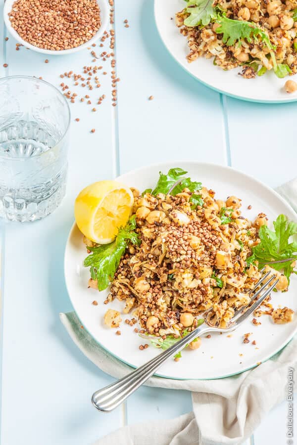 Caramelised Cauliflower with Chickpeas, Baby Kale, Lemon & Toasted Buckwheat