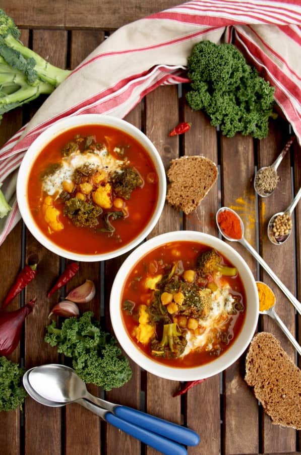 Cauliflower Stew with Broccoli, Chick Peas and Kale