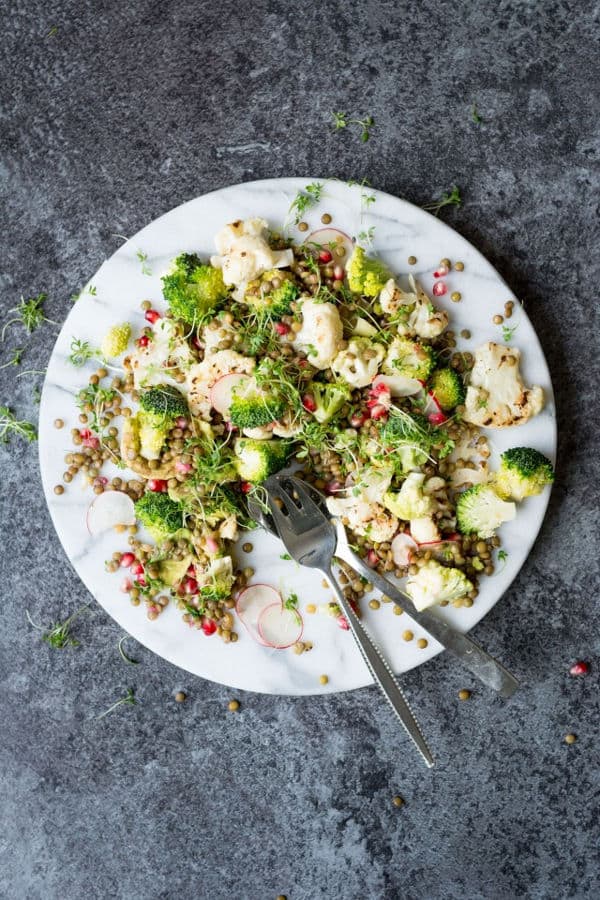 Chargrilled Cauliflower Salad with Lentils and Pomegranate