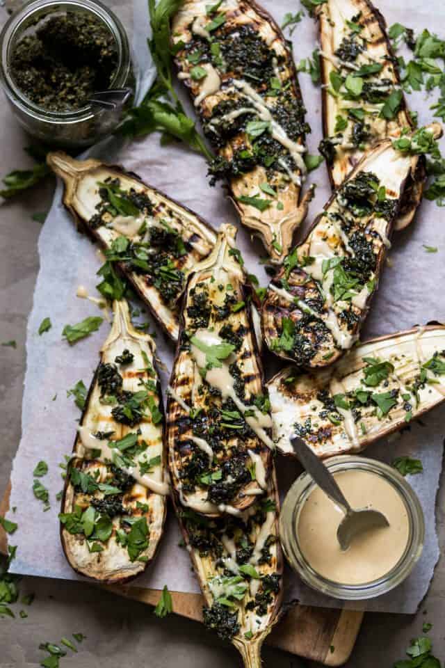Chargrilled Eggplant with Carrot Top Pesto