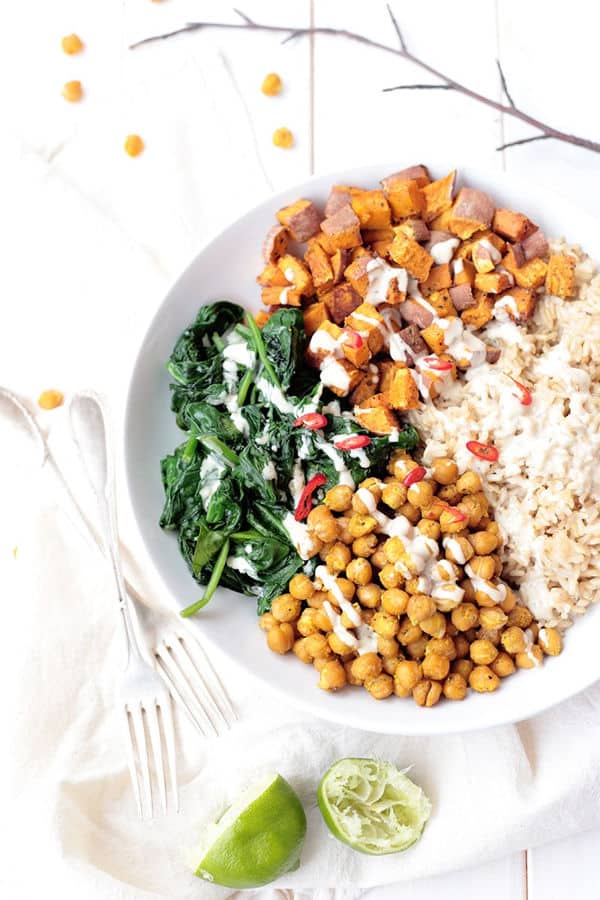 Chickpea, Spinach & Sweet Potato Brown Rice Bowl