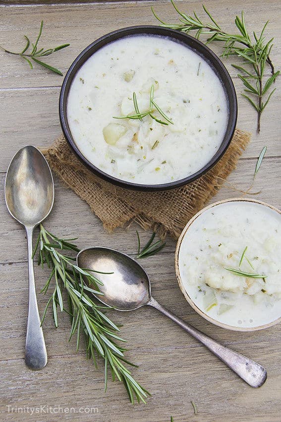 Creamy Coconut Cauliflower Soup with Nutmeg and Rosemary