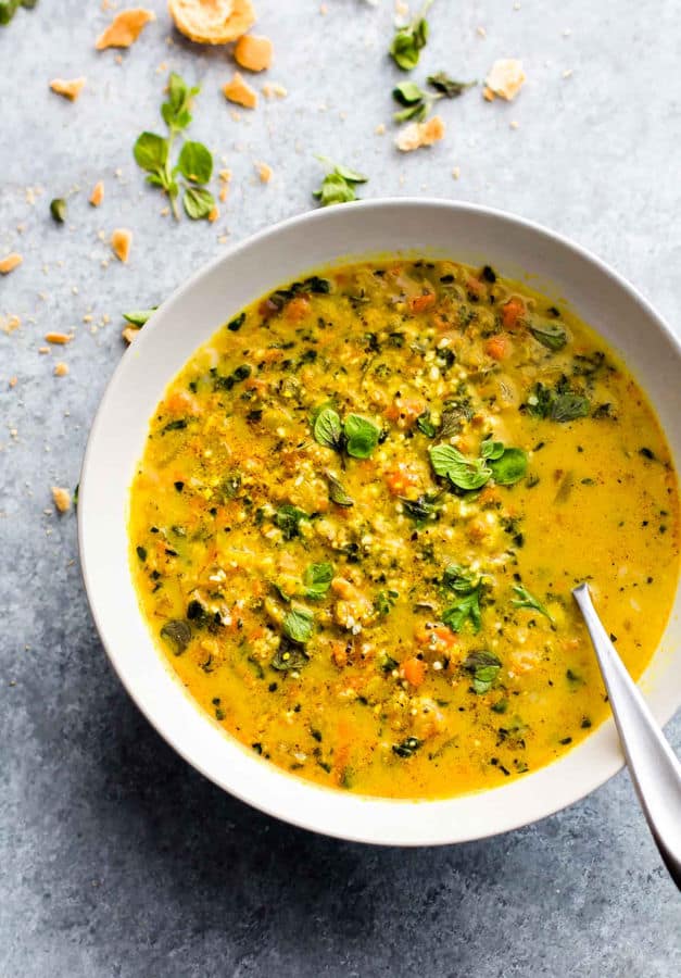 Curried Cauliflower Rice Kale Soup