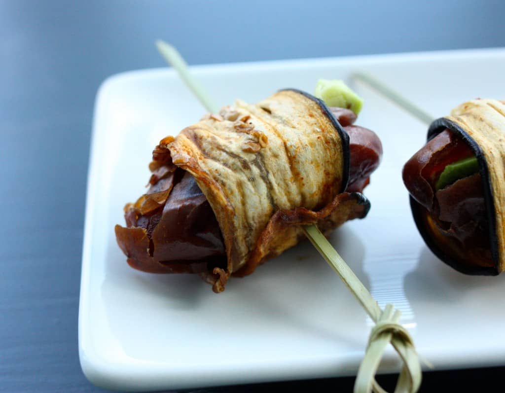 Eggplant Bacon Wrapped, Avocado Stuffed Dates