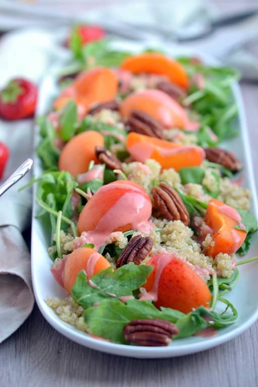 Fresh Apricot Salad with Strawberry Dressing & Pecans