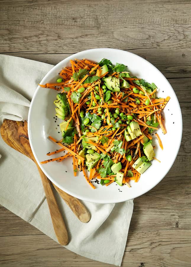 Ginger, Citrus and Black Sesame Carrots With Edamame