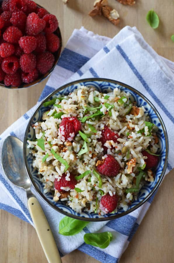 Grain Salad with Raspberries, Basil and Walnuts