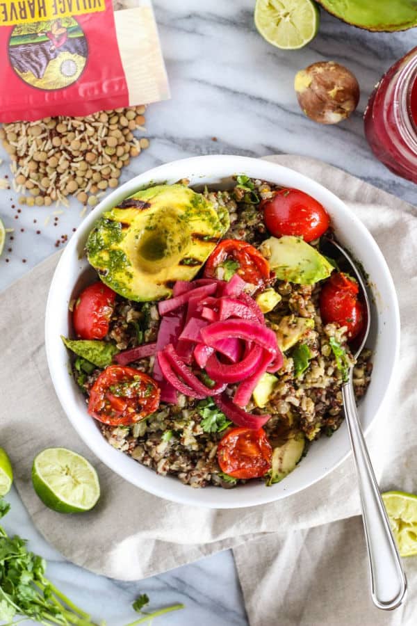 Grilled Avocado and Tomato Grain Salad