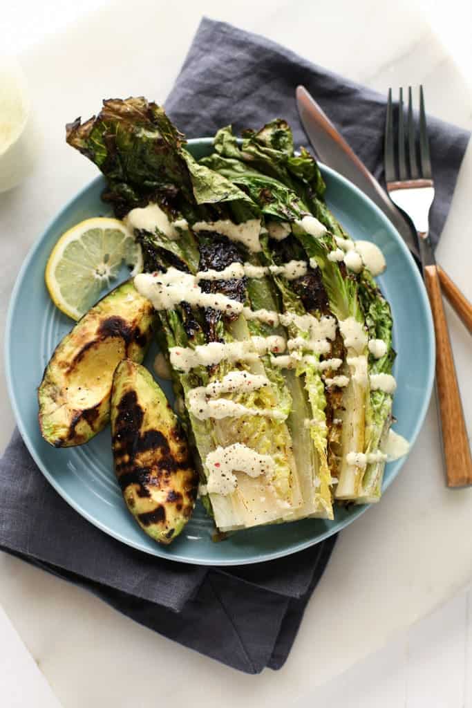 Grilled Avocado and Romaine Caesar Salad