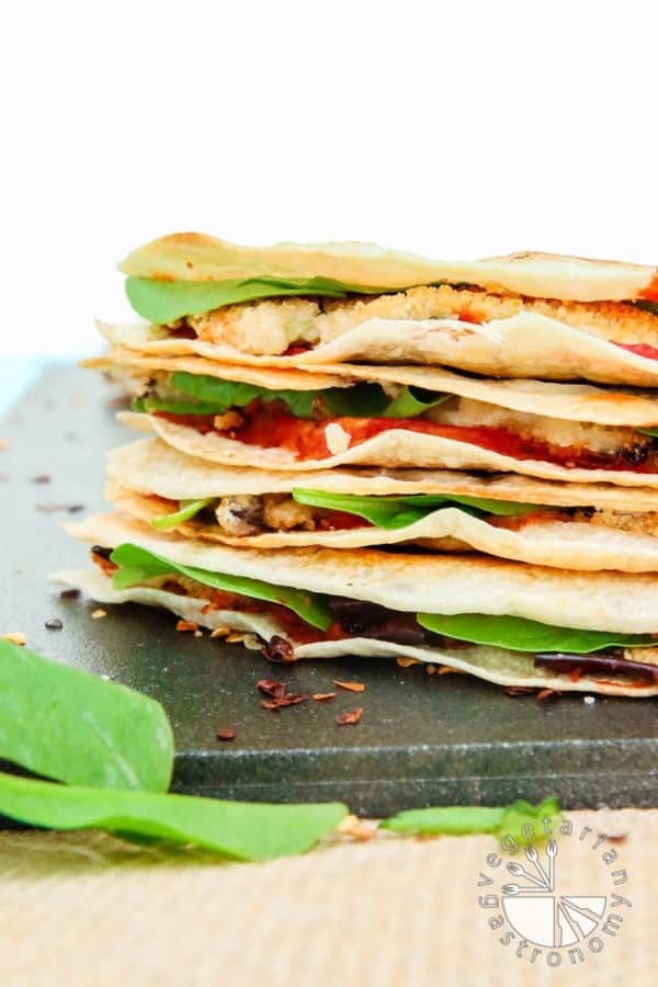 Grilled Crispy Eggplant and Spinach Quesadillas