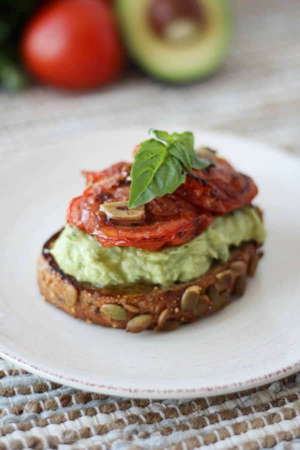 High Protein Avocado Toast with White Beans & Roasted Tomatoes