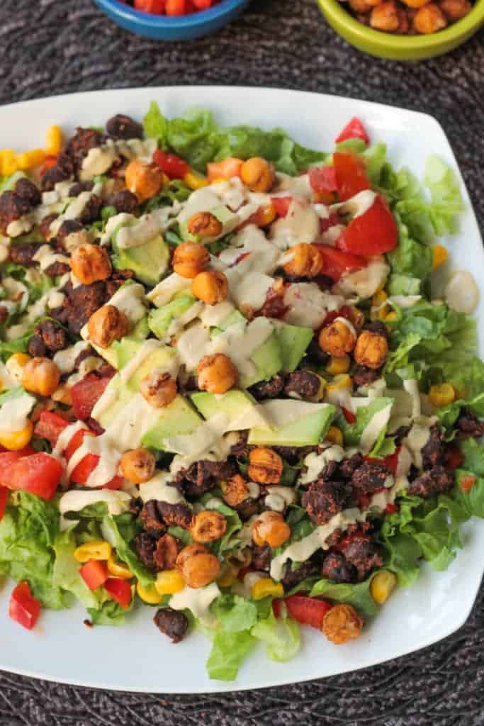Lack Bean Taco Salad With Crunchy Roasted Chickpeas