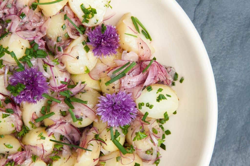 Light Baby Potato Salad with Pickled Onions