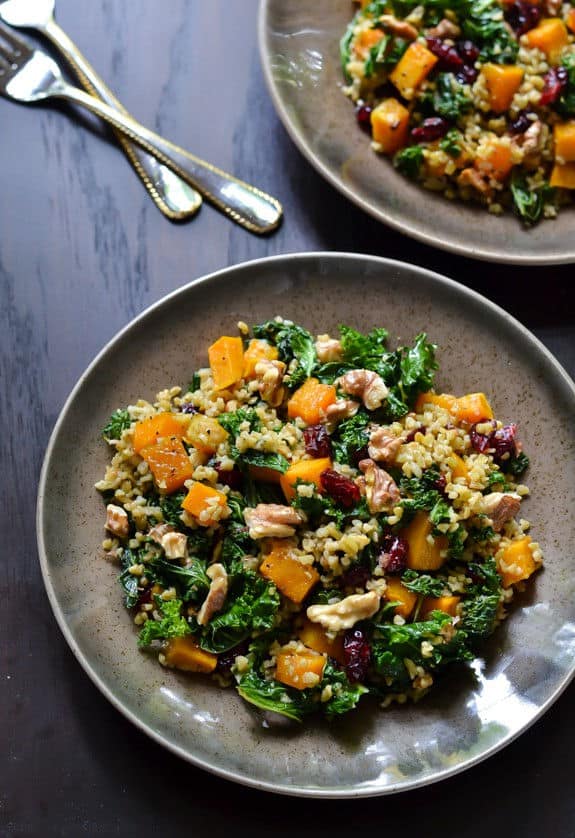 Maple Roasted Butternut Squash Freekeh Salad With Kale