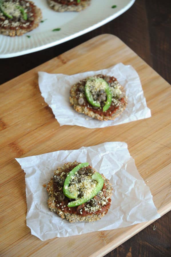 Mini Cauliflower Crust Pizzas With Sun-Dried Tomato Sauce