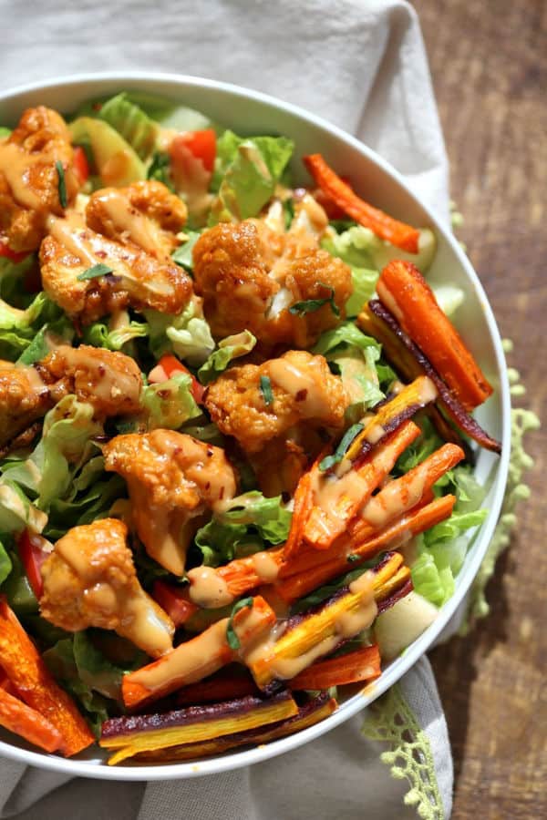 Peanut Butter Cauliflower Bowl With Roasted Carrots