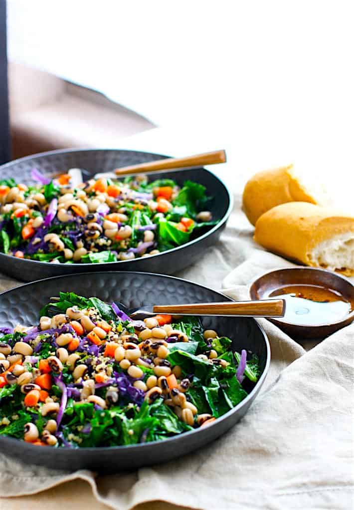 Rainbow Power Greens Salad with Black Eyed Peas