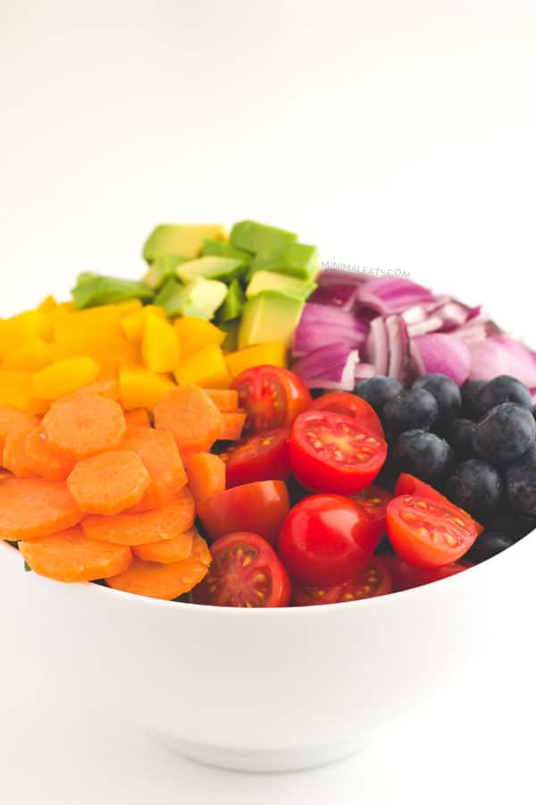 Rainbow Salad with Low Fat Raw Vegan Dressing