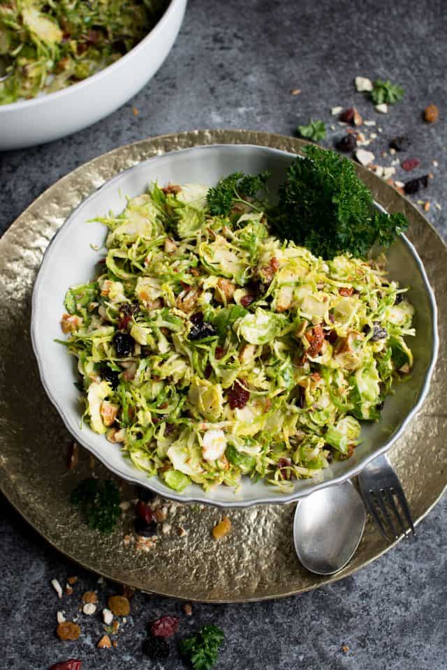 Raw Brussels Sprouts Salad with Dried Fruit