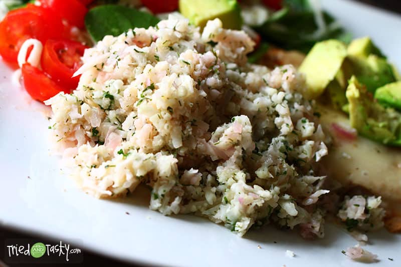 Riced Cauliflower with Dill, Parsley and Mint