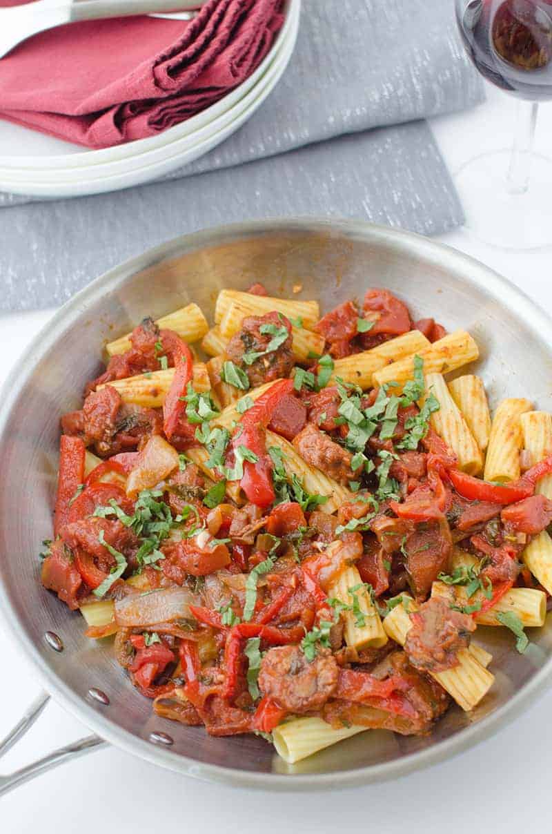Rigatoni with Red Peppers & ‘Sausage’