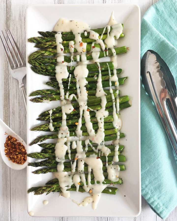 Roasted Asparagus with Cream Sauce – Vegan Side Dish