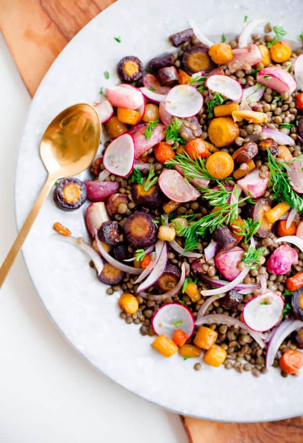 Roasted Carrot Lentil Salad with Tahini Dressing