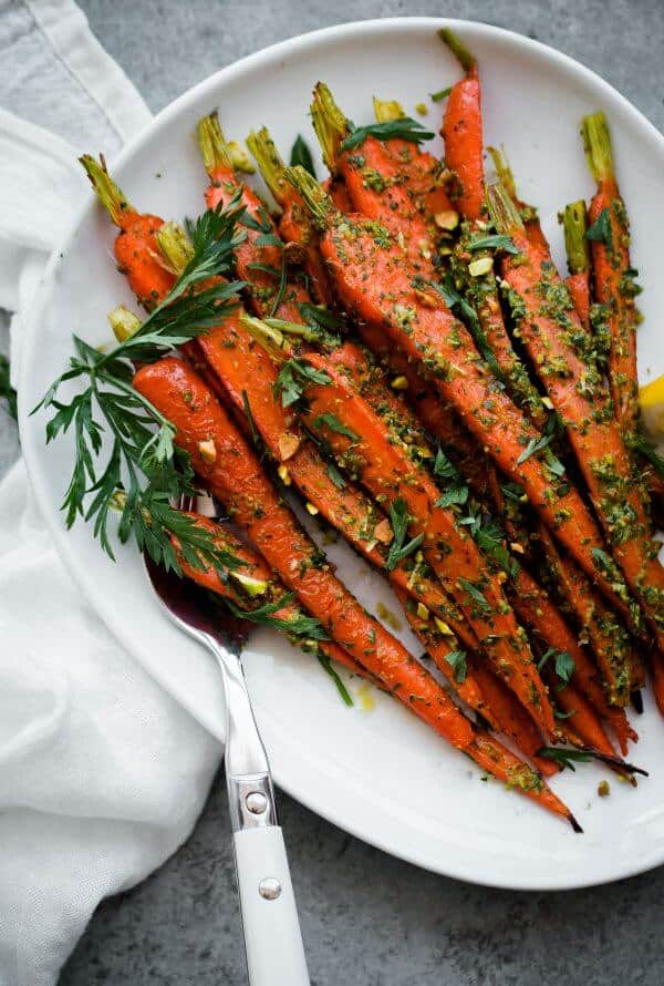 Roasted Carrots with Carrot Top-Pistachio Pesto