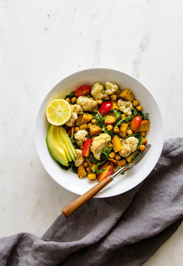 Roasted Cauliflower, Chickpea and Golden Beet Salad with Lemony Sumac Dressing