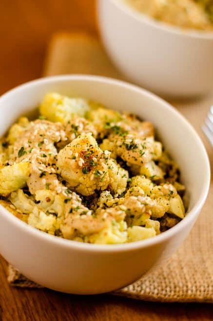 Roasted Cauliflower Quinoa with Lemon Tahini Sauce