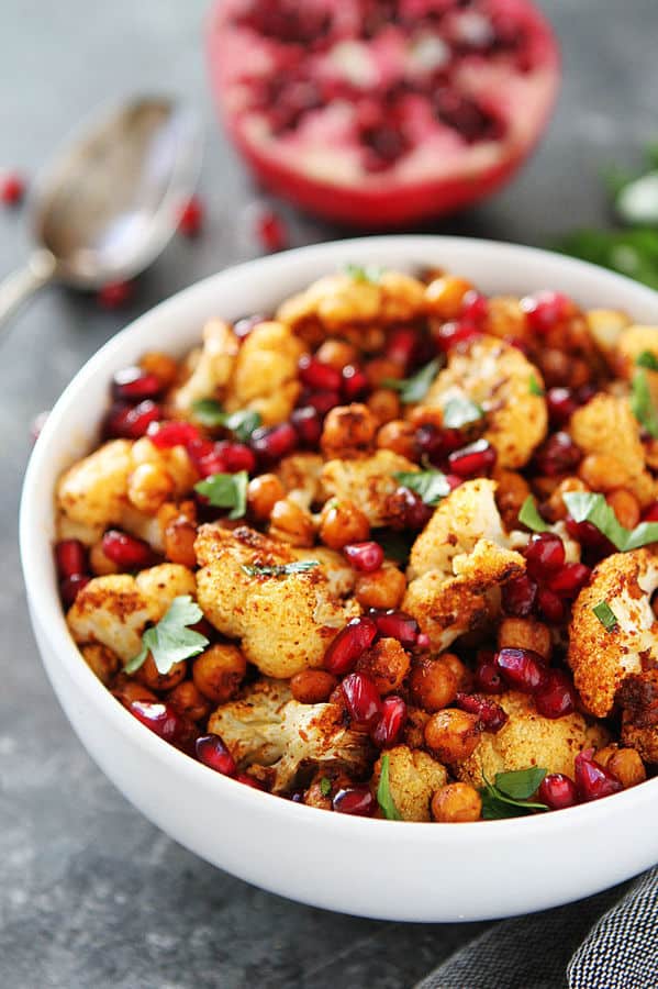 Roasted Cauliflower with Chickpeas and Pomegranate