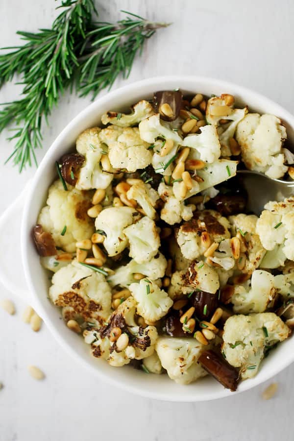 Roasted Cauliflower with Toasted Pine Nuts and Dates