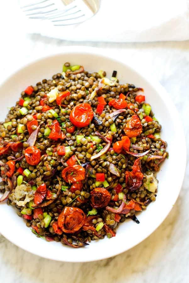 Roasted Garlic and Tomato Lentil Salad