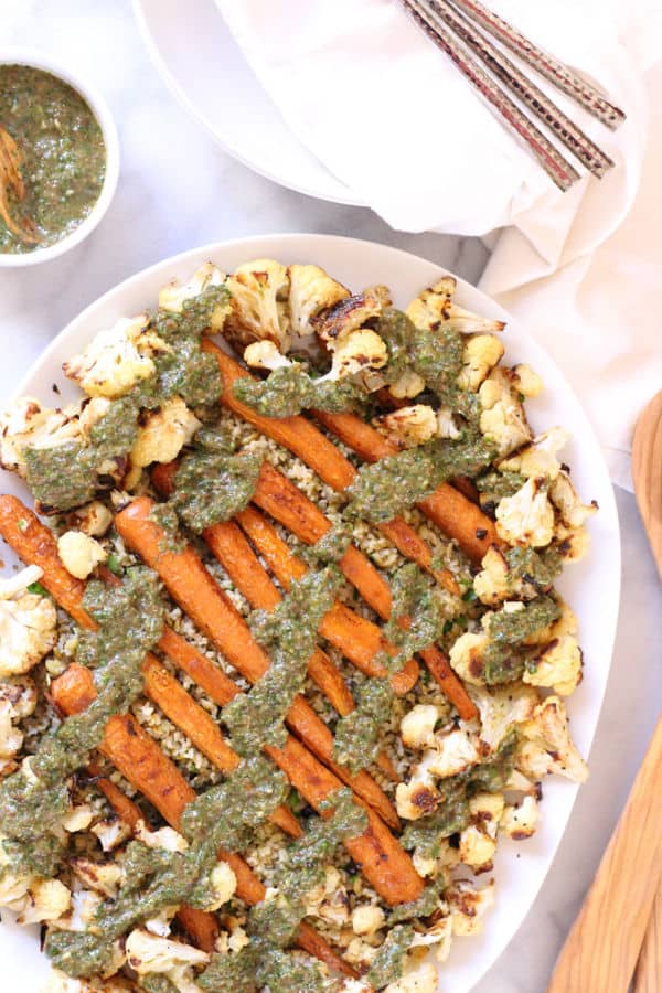 Roasted Vegetables with Raisin-Caper Chimichurri