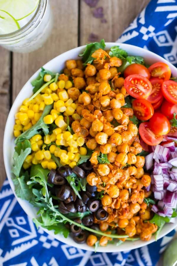 Seasoned Chickpea Taco Salad with Avocado Ranch Dressing