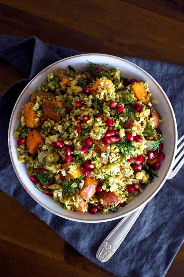 Spiced Sweet Potato and Freekeh Salad with Pomegranate