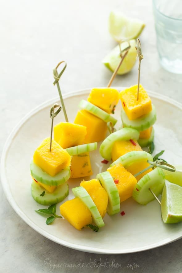 Spicy Mango Cucumber Salad Skewers